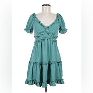 Inspired Hearts Turquoise Ruffle Mini Dress